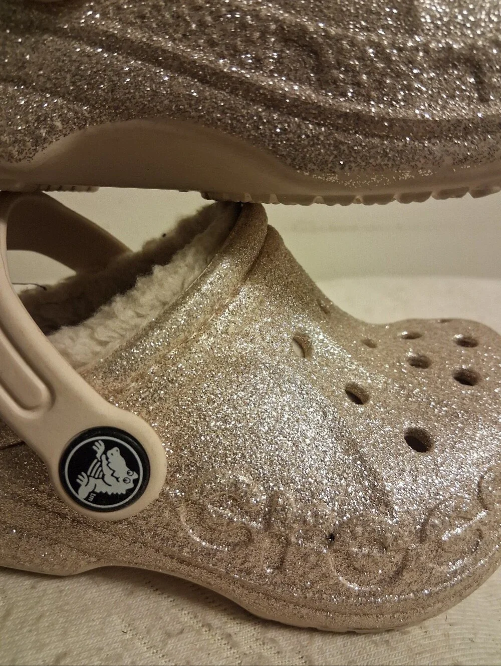 Kids Glitter Lined Clog - Cream/Sparkle Size C 7